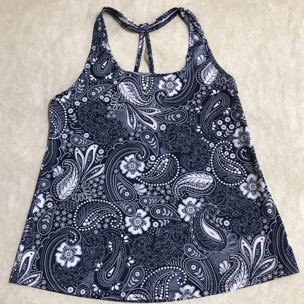 Old Navy Go-Dry Active Paisley Navy Blue with White Print Tank Size S/P - Picture 1 of 6